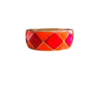 Women's Cuff Bracelet Red and Orange Diamond Pattern Oval Fits 6 Inch Wrist
